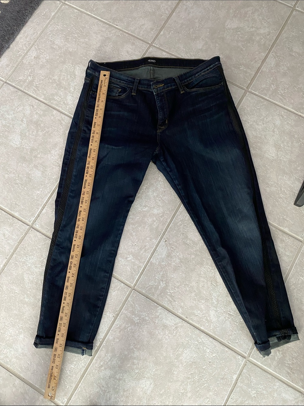 HUDSON Women’s Dark Blue Slim Jeans W BLACK LEATHER stripe  side seam-
